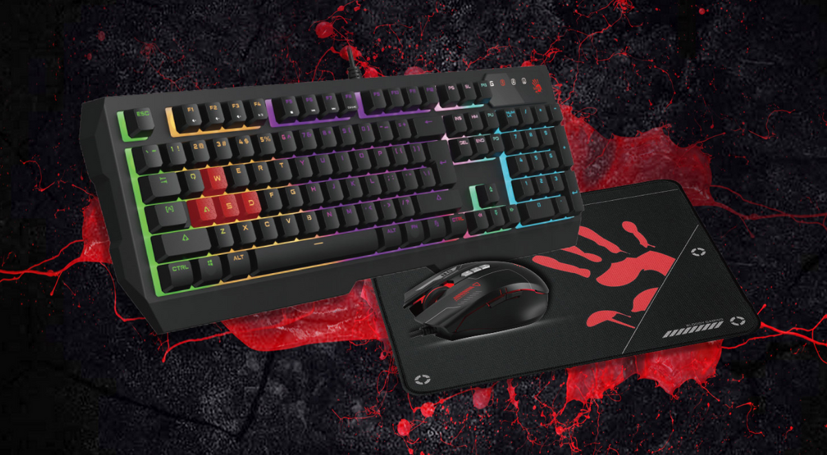 Bloody B1700 Gaming Desktop Bundle - B140N Keyboard + ES7 Mouse + BP-50M Mousepad, Black